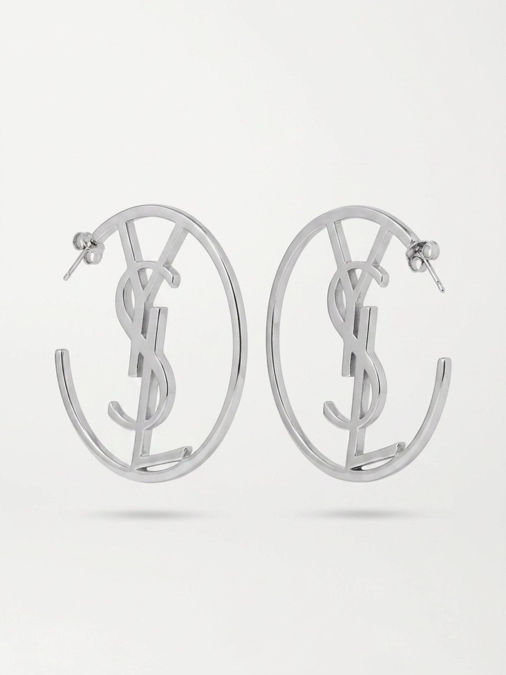 Saint Laurent Silver-tone Monogram Hoop Earrings